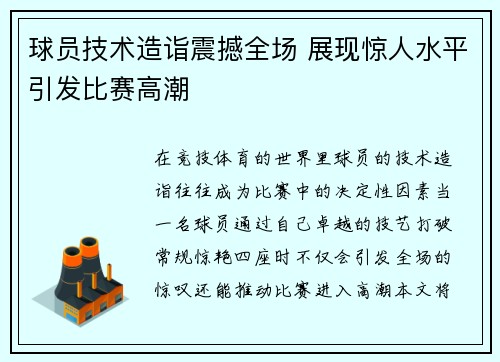 球员技术造诣震撼全场 展现惊人水平引发比赛高潮
