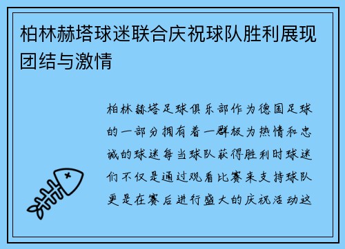 柏林赫塔球迷联合庆祝球队胜利展现团结与激情