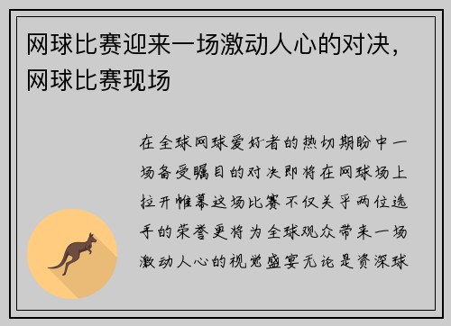 网球比赛迎来一场激动人心的对决，网球比赛现场