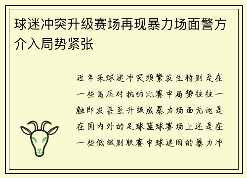 球迷冲突升级赛场再现暴力场面警方介入局势紧张